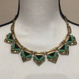 Stella & Dot Zia Statement Gold, Black and Green Geometric Necklace